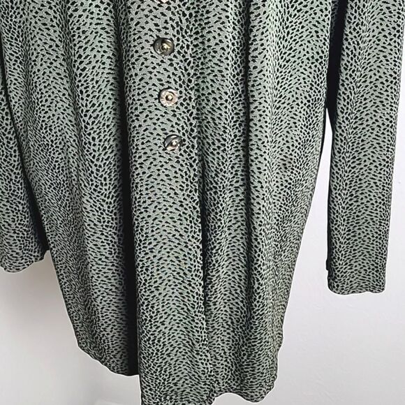 Stephanie Thomas Sport Vintage Buttondown Long Blouse Green & Black Print, Sz 16 - Picture 4 of 10